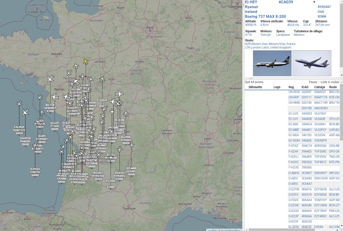 Received transponders data on a map